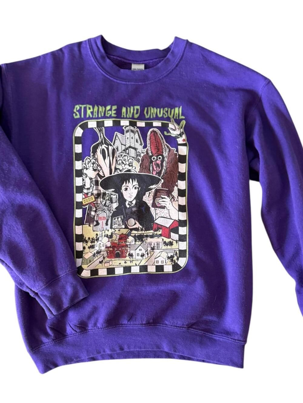Purple Beetlejuice Strange and Unusual Graphic Sweatshirt - Size M